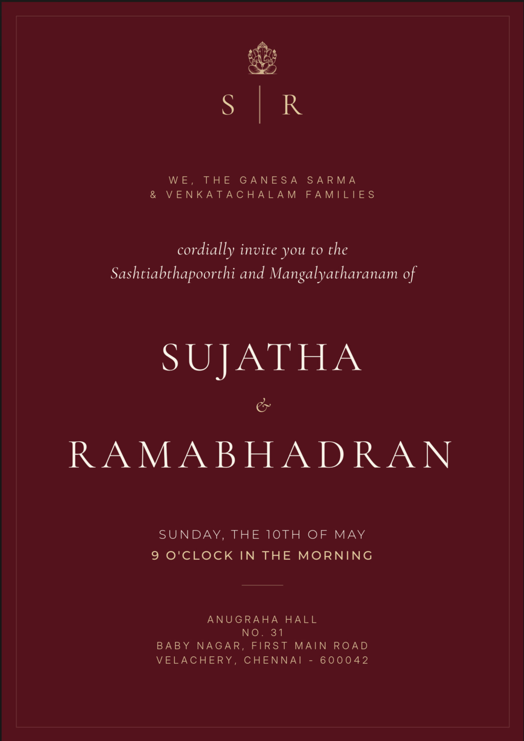 sr sashti invitation card 1